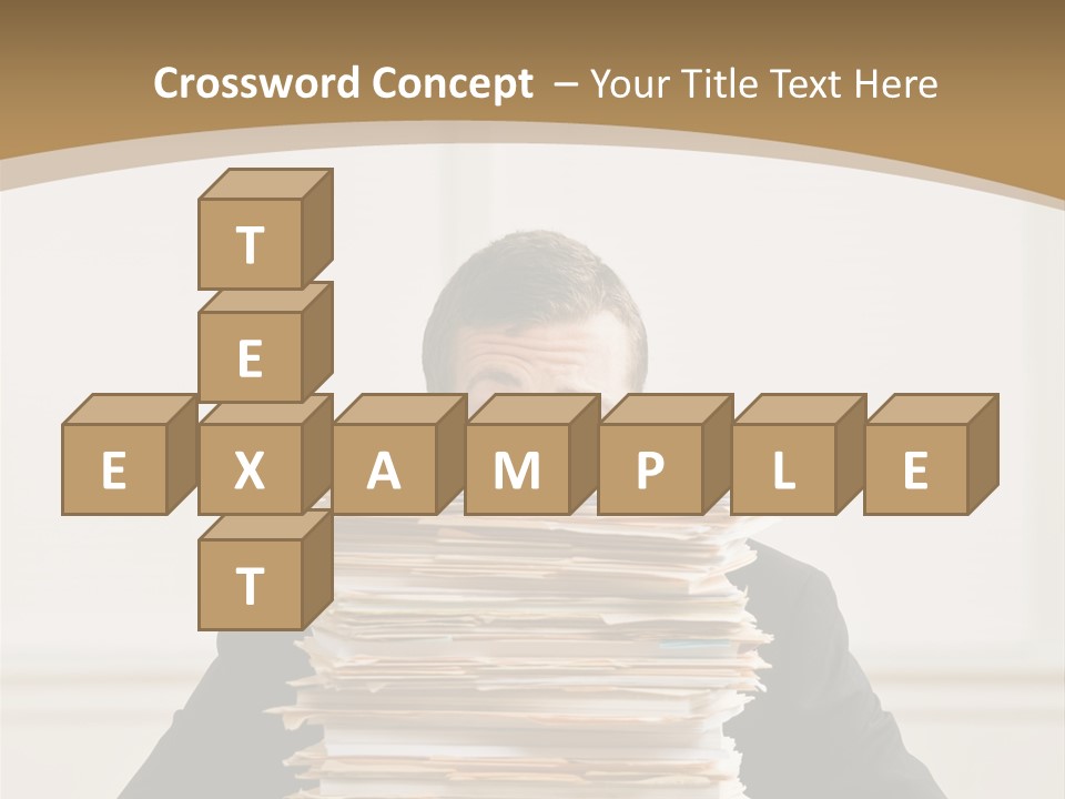 Overworked, Frustrated Businessman Looking At Pile Of File Folders PowerPoint Template