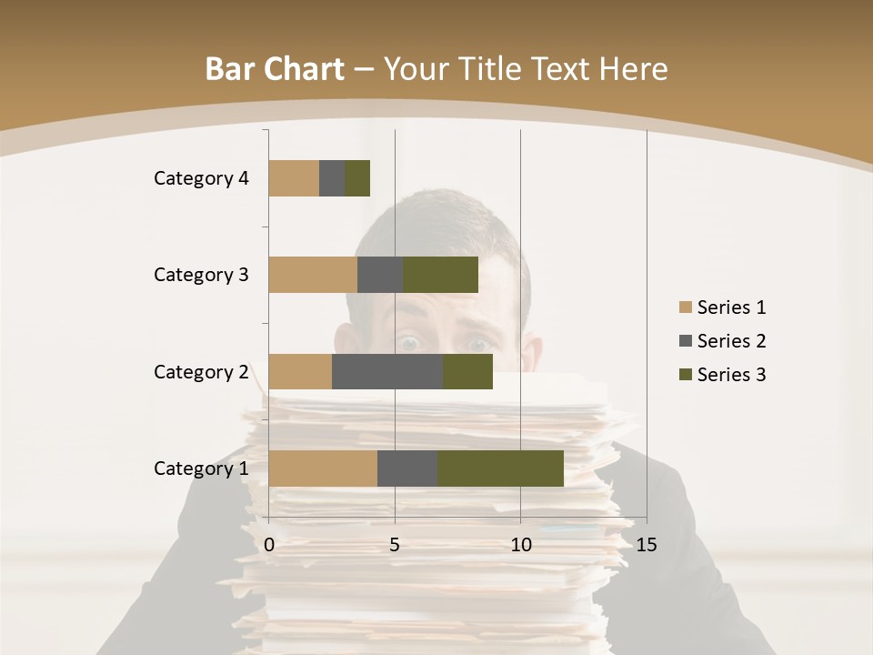 Overworked, Frustrated Businessman Looking At Pile Of File Folders PowerPoint Template