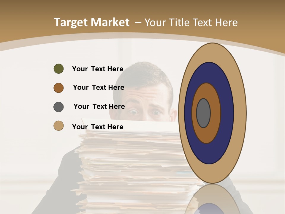 Overworked, Frustrated Businessman Looking At Pile Of File Folders PowerPoint Template