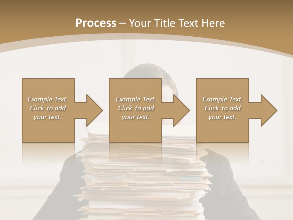 Overworked, Frustrated Businessman Looking At Pile Of File Folders PowerPoint Template