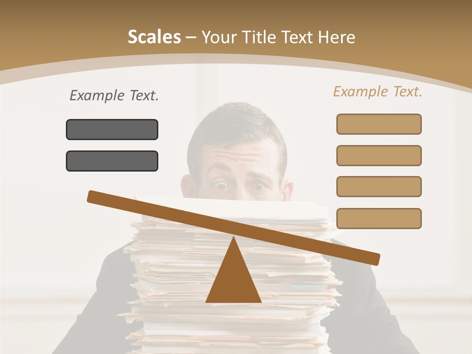 Overworked, Frustrated Businessman Looking At Pile Of File Folders PowerPoint Template