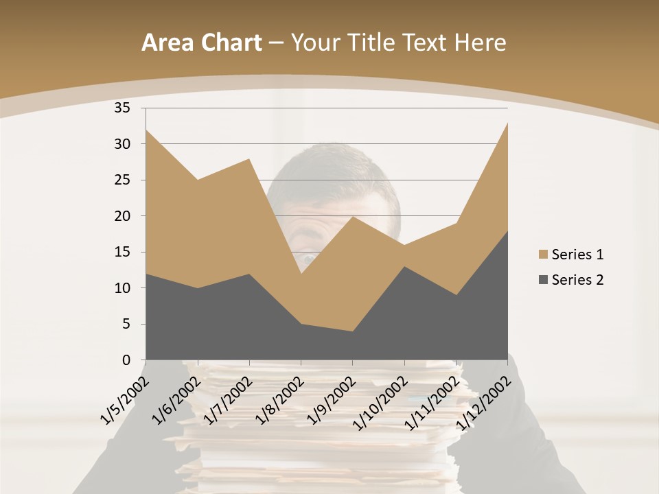 Overworked, Frustrated Businessman Looking At Pile Of File Folders PowerPoint Template