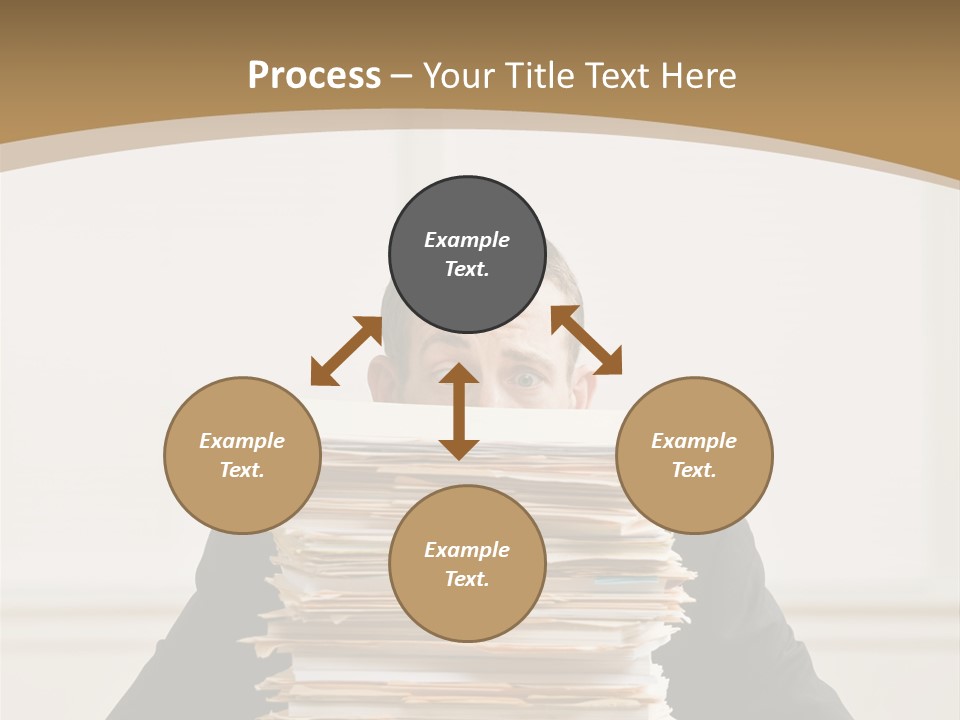 Overworked, Frustrated Businessman Looking At Pile Of File Folders PowerPoint Template