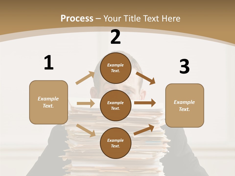 Overworked, Frustrated Businessman Looking At Pile Of File Folders PowerPoint Template