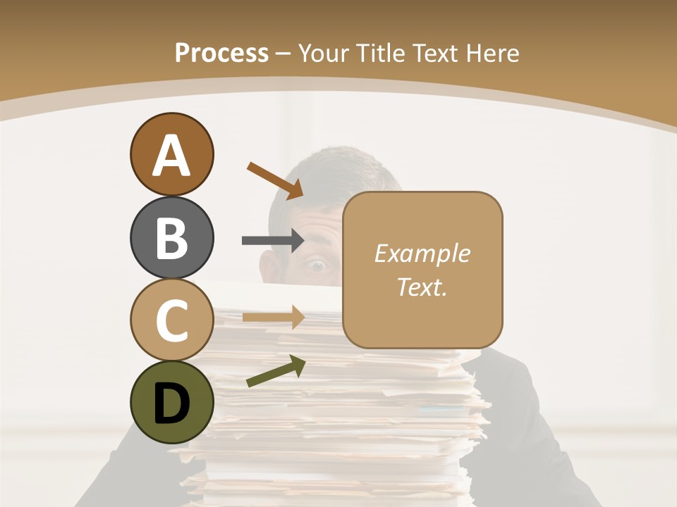 Overworked, Frustrated Businessman Looking At Pile Of File Folders PowerPoint Template