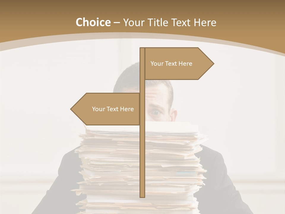 Overworked, Frustrated Businessman Looking At Pile Of File Folders PowerPoint Template