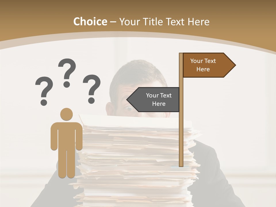 Overworked, Frustrated Businessman Looking At Pile Of File Folders PowerPoint Template