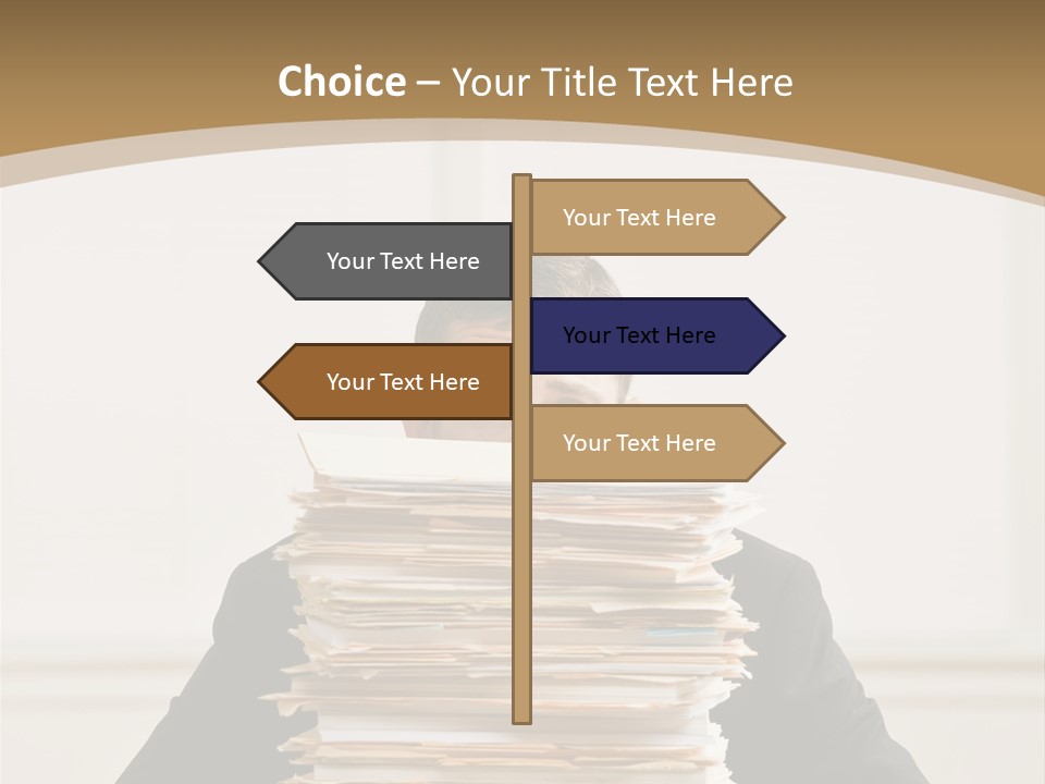 Overworked, Frustrated Businessman Looking At Pile Of File Folders PowerPoint Template