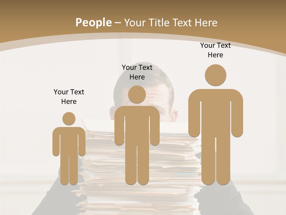 Overworked, Frustrated Businessman Looking At Pile Of File Folders PowerPoint Template