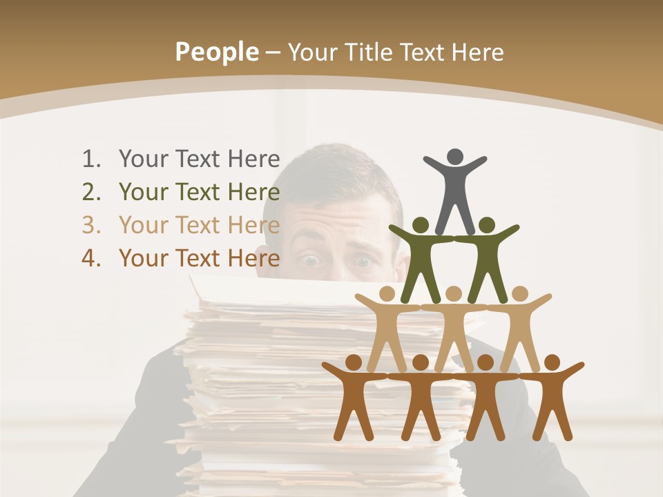 Overworked, Frustrated Businessman Looking At Pile Of File Folders PowerPoint Template