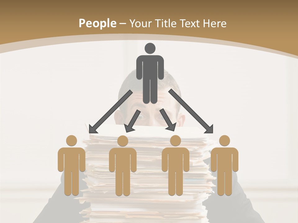 Overworked, Frustrated Businessman Looking At Pile Of File Folders PowerPoint Template