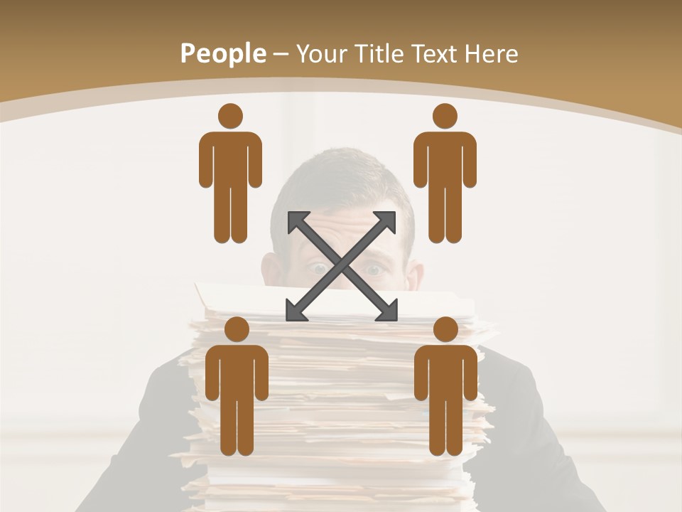 Overworked, Frustrated Businessman Looking At Pile Of File Folders PowerPoint Template