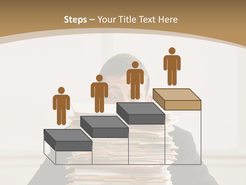 Overworked, Frustrated Businessman Looking At Pile Of File Folders PowerPoint Template