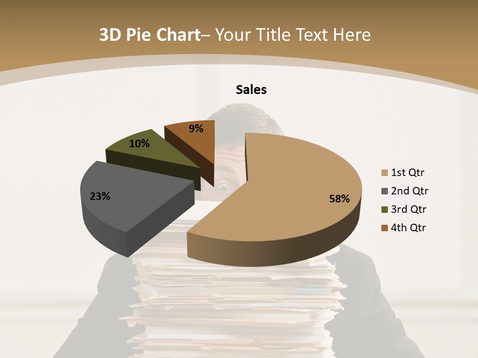 Overworked, Frustrated Businessman Looking At Pile Of File Folders PowerPoint Template