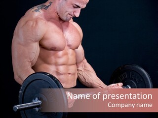 Man With A Bar Weights In Hands Training PowerPoint Template