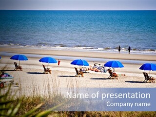 A Group Of Beach Chairs And Umbrellas On The Beach PowerPoint Template