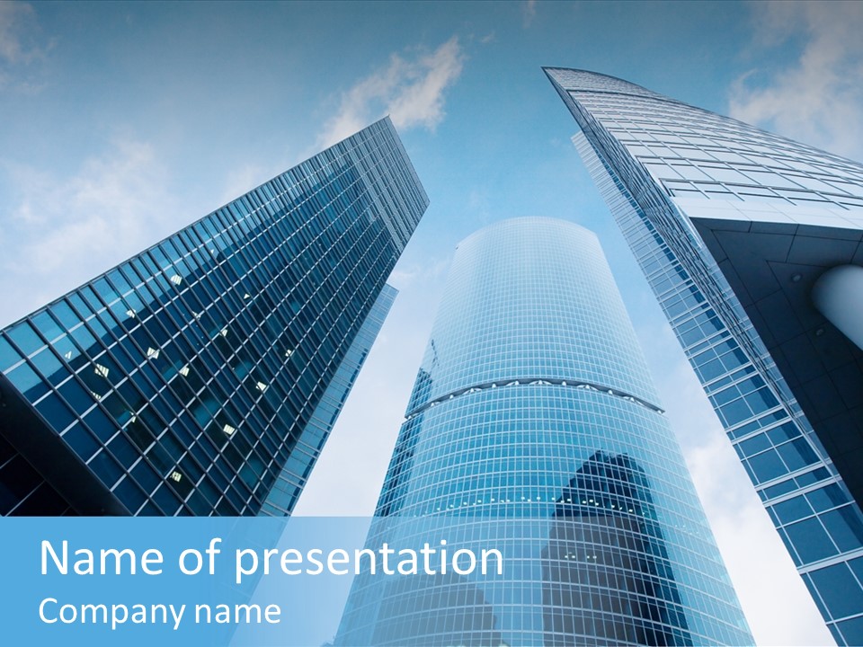 Three Skyscrapers, Business Center In Megalopolis PowerPoint Template