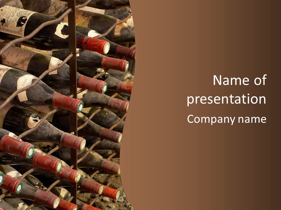 Vineyard Cellar With Old Bottles PowerPoint Template
