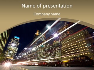 Nightime In The Financial City District PowerPoint Template