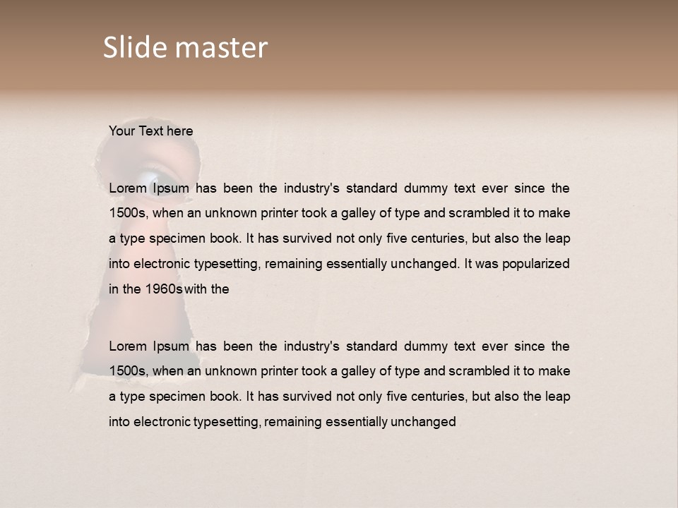 Eye Looking Through A Conceptual Keyhole On Cardboard, Close Up PowerPoint Template