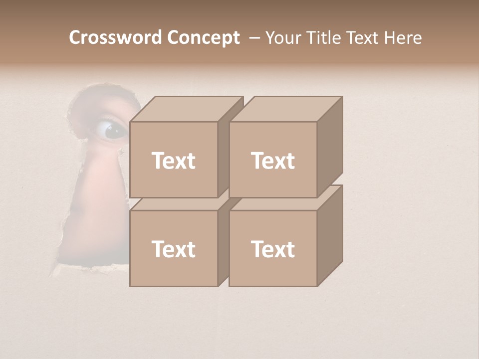 Eye Looking Through A Conceptual Keyhole On Cardboard, Close Up PowerPoint Template