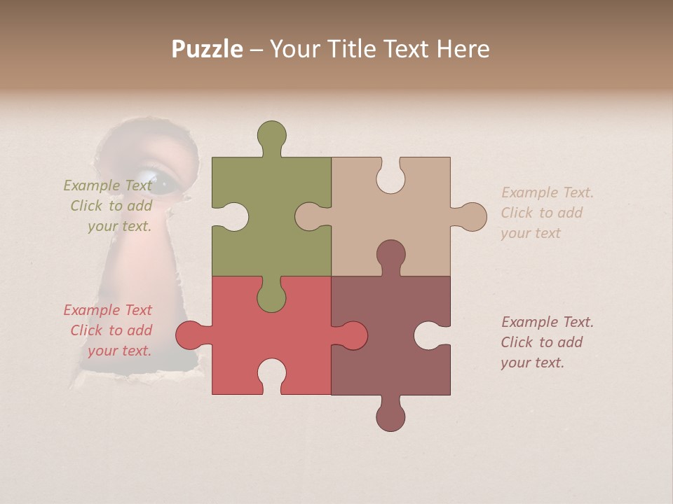 Eye Looking Through A Conceptual Keyhole On Cardboard, Close Up PowerPoint Template