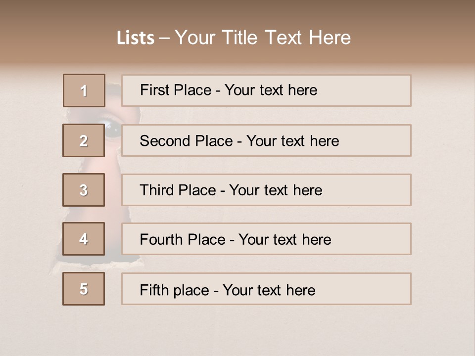 Eye Looking Through A Conceptual Keyhole On Cardboard, Close Up PowerPoint Template