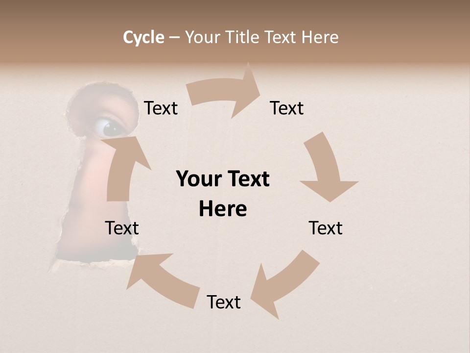Eye Looking Through A Conceptual Keyhole On Cardboard, Close Up PowerPoint Template