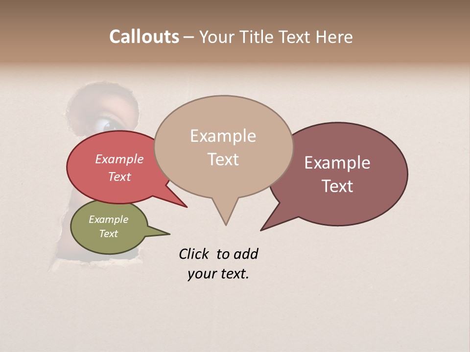 Eye Looking Through A Conceptual Keyhole On Cardboard, Close Up PowerPoint Template