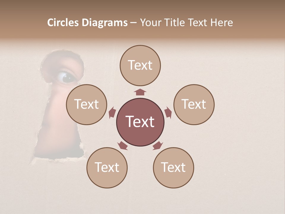 Eye Looking Through A Conceptual Keyhole On Cardboard, Close Up PowerPoint Template