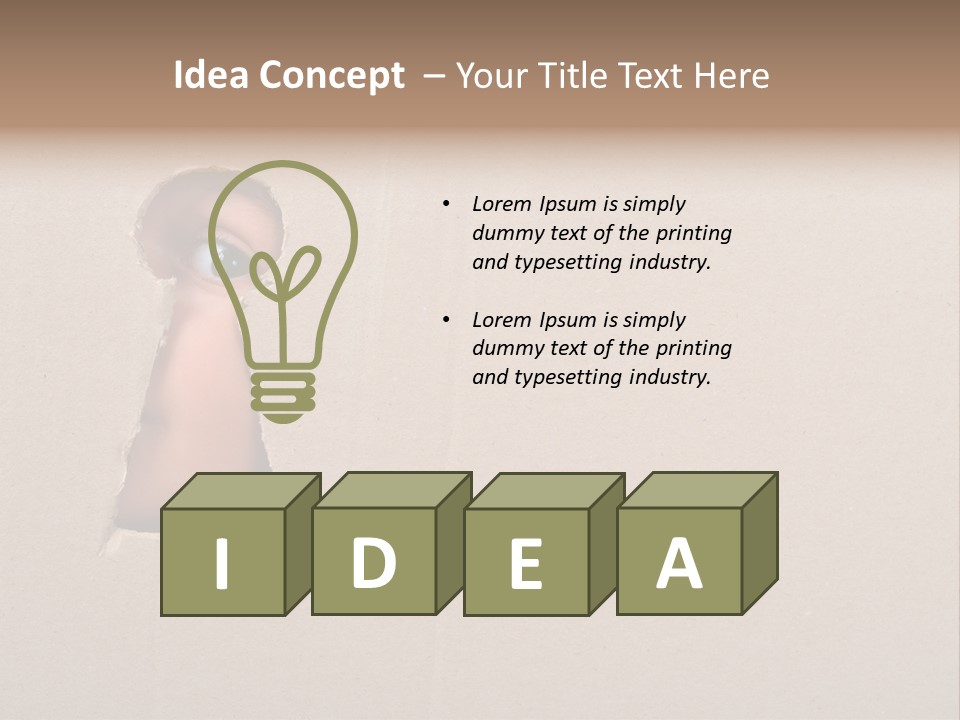 Eye Looking Through A Conceptual Keyhole On Cardboard, Close Up PowerPoint Template