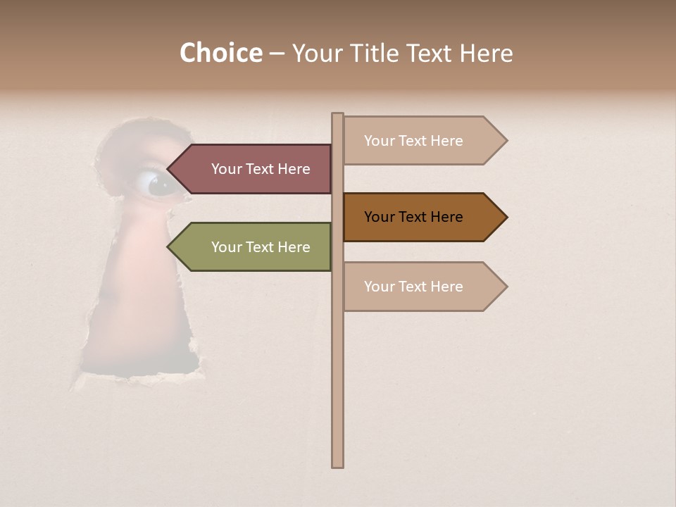 Eye Looking Through A Conceptual Keyhole On Cardboard, Close Up PowerPoint Template