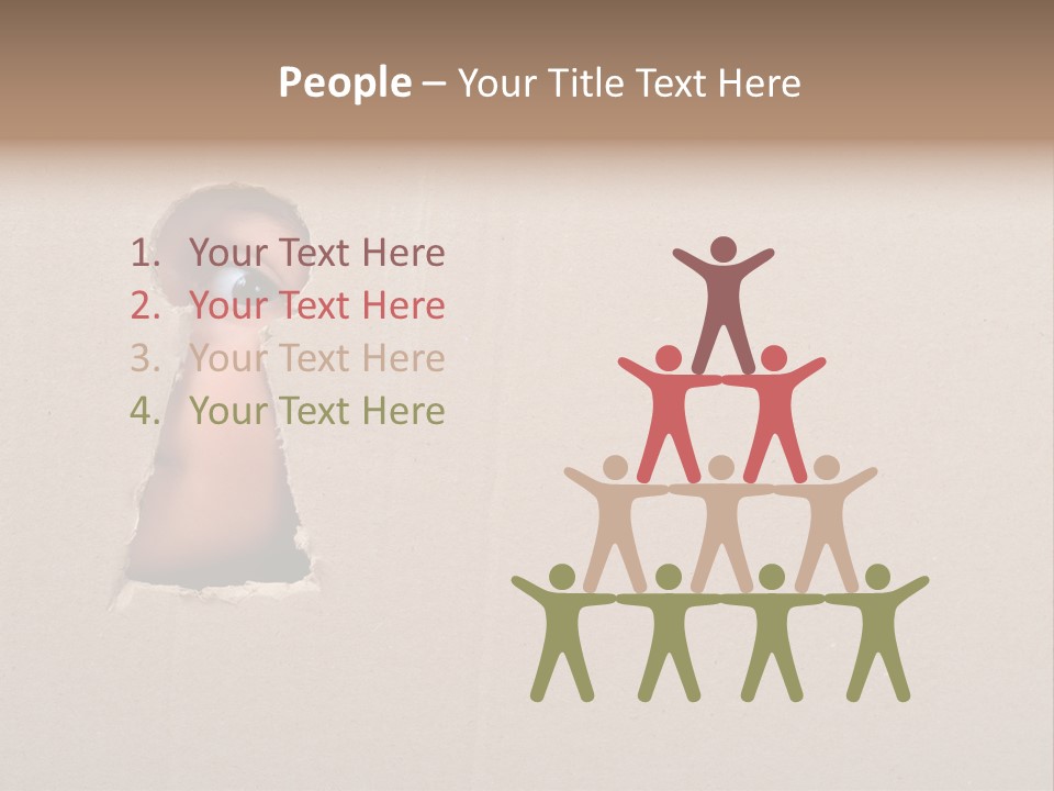 Eye Looking Through A Conceptual Keyhole On Cardboard, Close Up PowerPoint Template