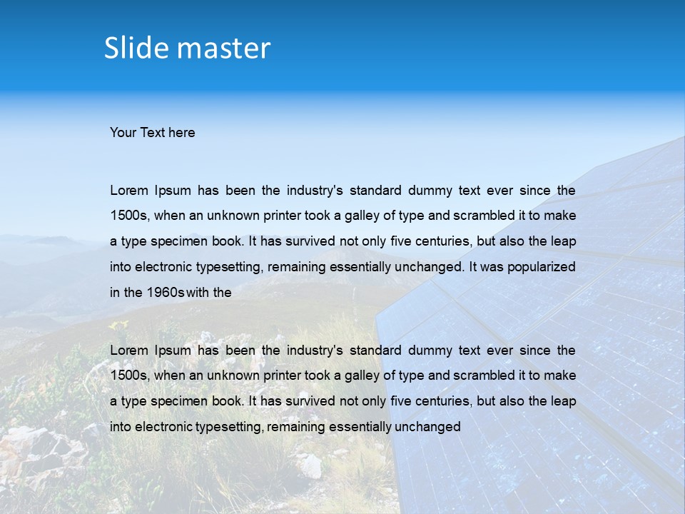 Blue Solar Batter Cells And Awesome Mountain Landscape As A Background. Shot In Salmonsdam Nature Reserve, Near Hermanus/Stanford, Western Cape, South Africa. PowerPoint Template