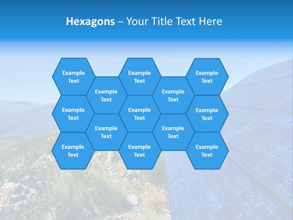 Blue Solar Batter Cells And Awesome Mountain Landscape As A Background. Shot In Salmonsdam Nature Reserve, Near Hermanus/Stanford, Western Cape, South Africa. PowerPoint Template