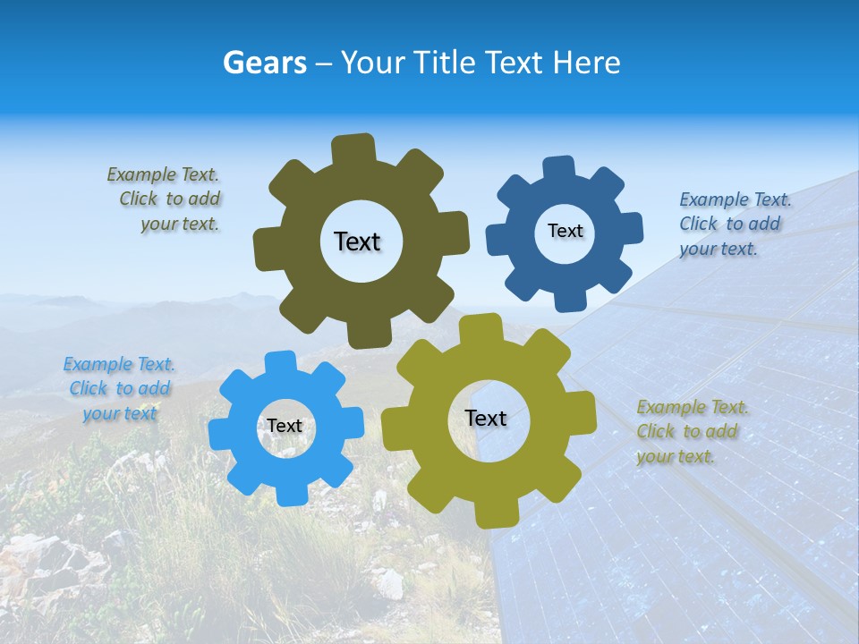 Blue Solar Batter Cells And Awesome Mountain Landscape As A Background. Shot In Salmonsdam Nature Reserve, Near Hermanus/Stanford, Western Cape, South Africa. PowerPoint Template