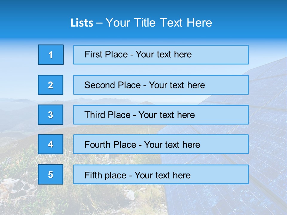 Blue Solar Batter Cells And Awesome Mountain Landscape As A Background. Shot In Salmonsdam Nature Reserve, Near Hermanus/Stanford, Western Cape, South Africa. PowerPoint Template