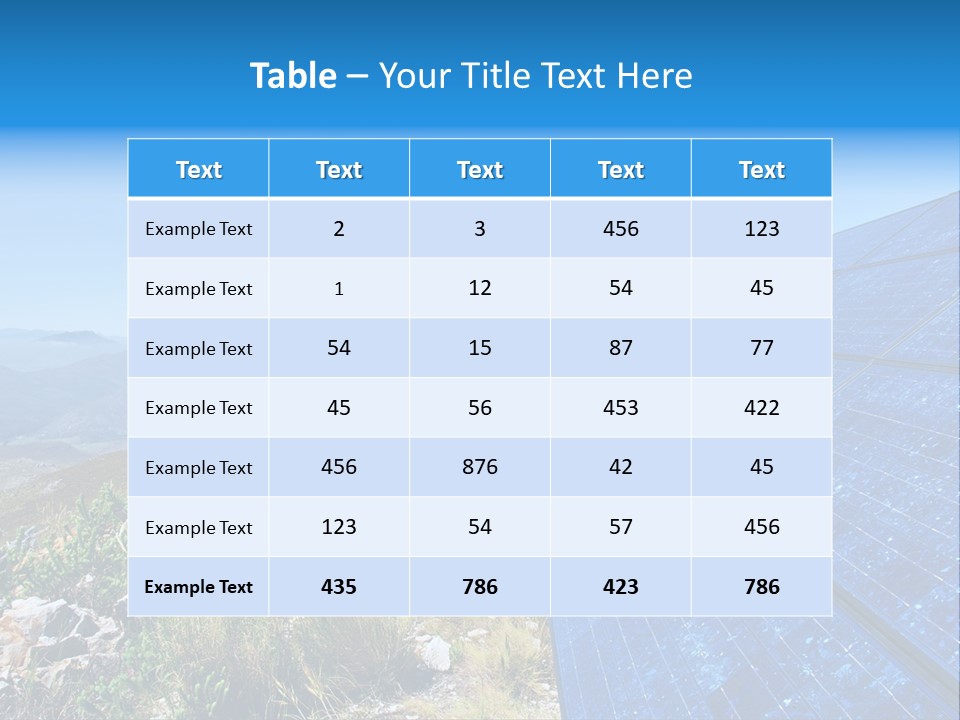 Blue Solar Batter Cells And Awesome Mountain Landscape As A Background. Shot In Salmonsdam Nature Reserve, Near Hermanus/Stanford, Western Cape, South Africa. PowerPoint Template