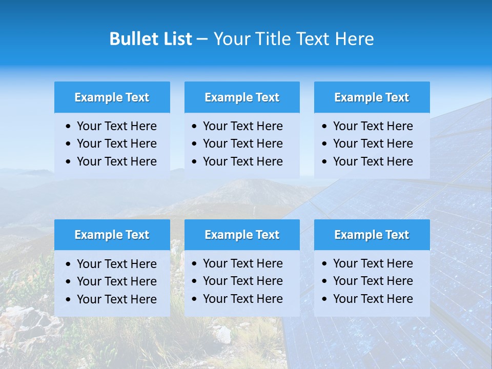 Blue Solar Batter Cells And Awesome Mountain Landscape As A Background. Shot In Salmonsdam Nature Reserve, Near Hermanus/Stanford, Western Cape, South Africa. PowerPoint Template