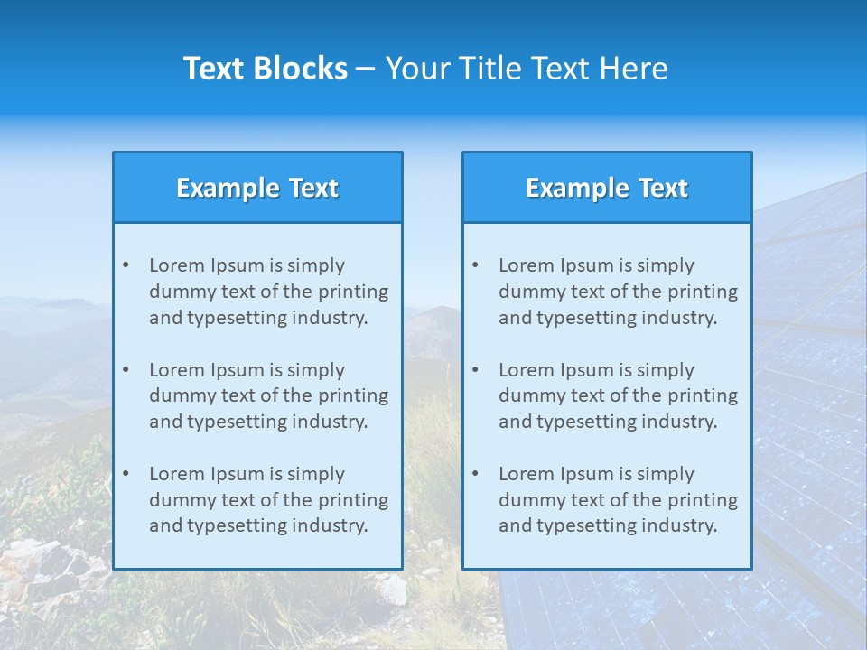 Blue Solar Batter Cells And Awesome Mountain Landscape As A Background. Shot In Salmonsdam Nature Reserve, Near Hermanus/Stanford, Western Cape, South Africa. PowerPoint Template