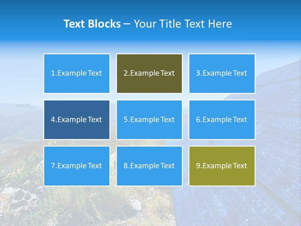 Blue Solar Batter Cells And Awesome Mountain Landscape As A Background. Shot In Salmonsdam Nature Reserve, Near Hermanus/Stanford, Western Cape, South Africa. PowerPoint Template