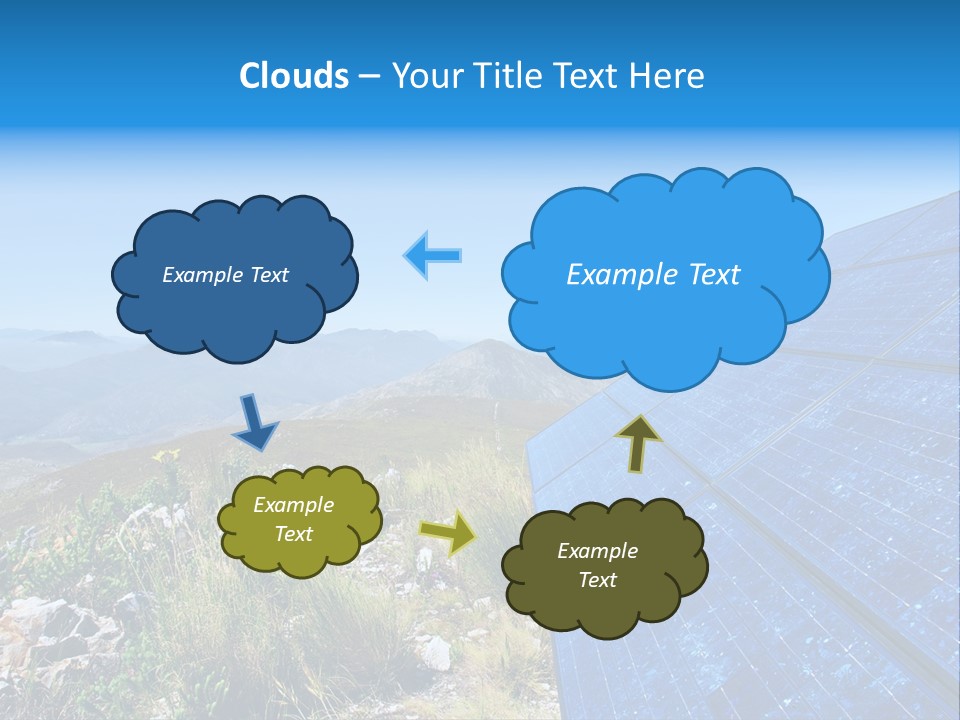 Blue Solar Batter Cells And Awesome Mountain Landscape As A Background. Shot In Salmonsdam Nature Reserve, Near Hermanus/Stanford, Western Cape, South Africa. PowerPoint Template