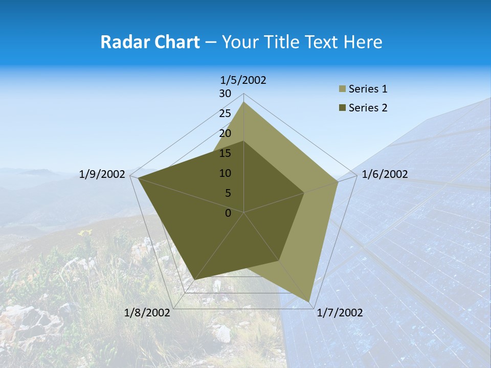 Blue Solar Batter Cells And Awesome Mountain Landscape As A Background. Shot In Salmonsdam Nature Reserve, Near Hermanus/Stanford, Western Cape, South Africa. PowerPoint Template