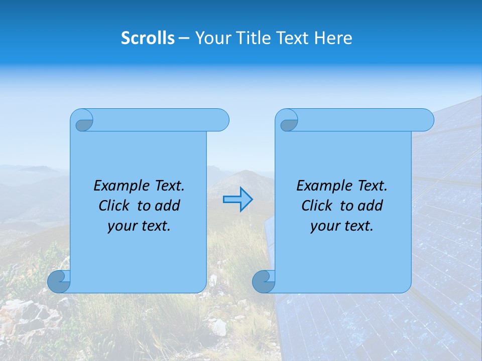 Blue Solar Batter Cells And Awesome Mountain Landscape As A Background. Shot In Salmonsdam Nature Reserve, Near Hermanus/Stanford, Western Cape, South Africa. PowerPoint Template