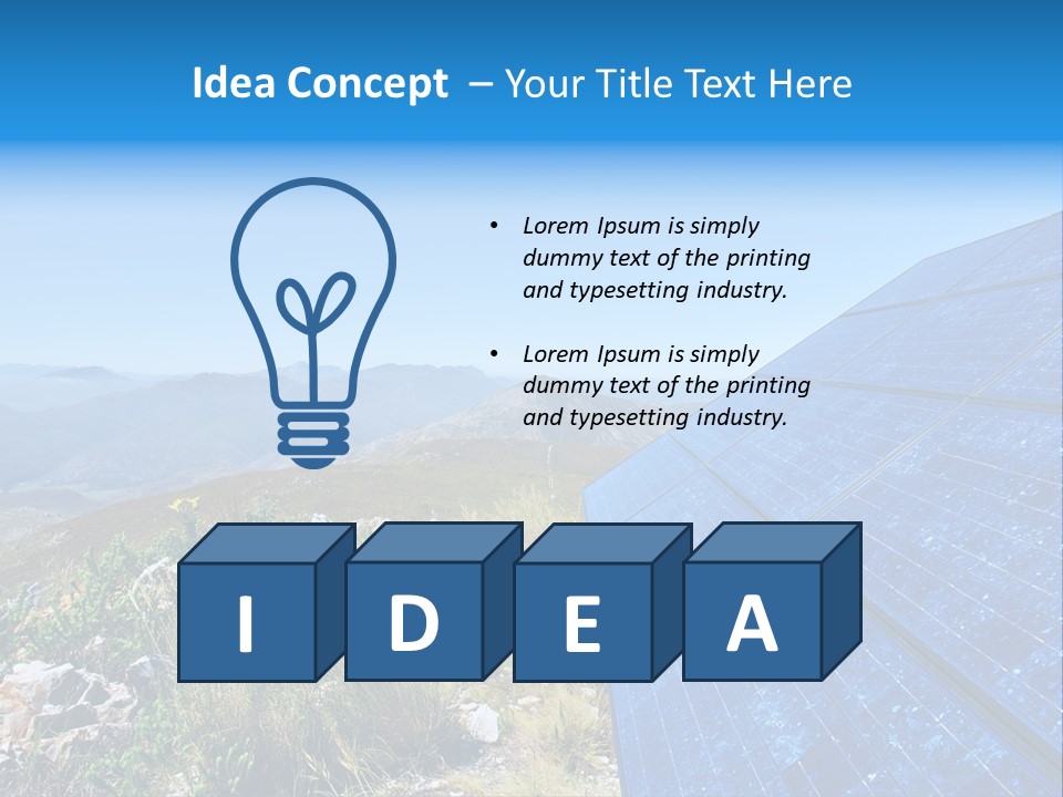 Blue Solar Batter Cells And Awesome Mountain Landscape As A Background. Shot In Salmonsdam Nature Reserve, Near Hermanus/Stanford, Western Cape, South Africa. PowerPoint Template