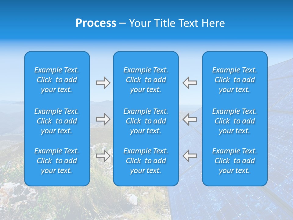 Blue Solar Batter Cells And Awesome Mountain Landscape As A Background. Shot In Salmonsdam Nature Reserve, Near Hermanus/Stanford, Western Cape, South Africa. PowerPoint Template