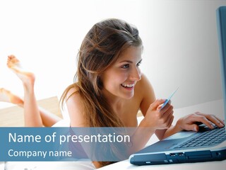 Woman With Her Computer PowerPoint Template