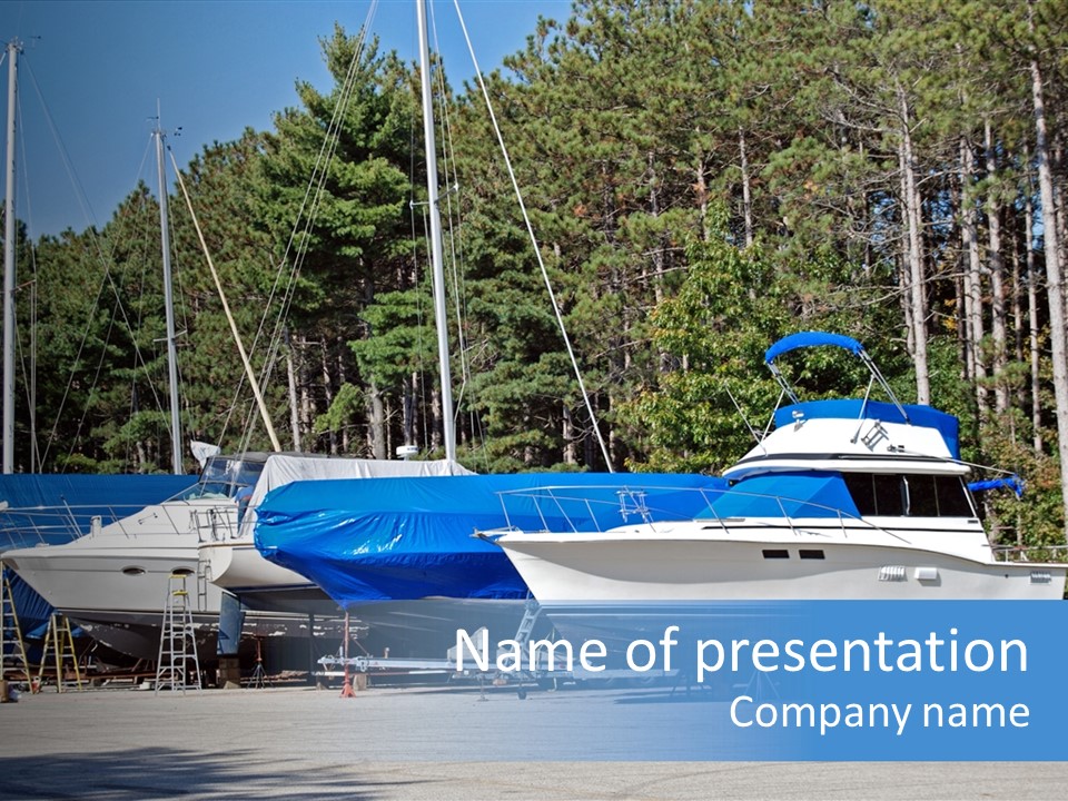 Winterized Boat In Parking Lot PowerPoint Template