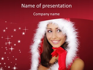 Portrait Of Beautiful Sexy Girl Wearing Santa Claus Clothes On Red Background PowerPoint Template