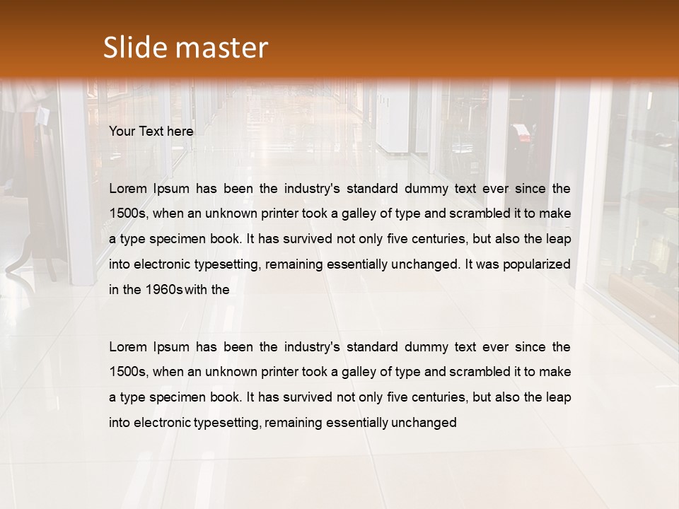 Hall Of A Modern Business Centre With Set Of Glass Show-Windows PowerPoint Template